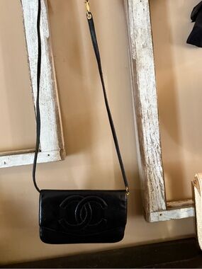 Chanel Black Crossbody Large Walllet with Strap
